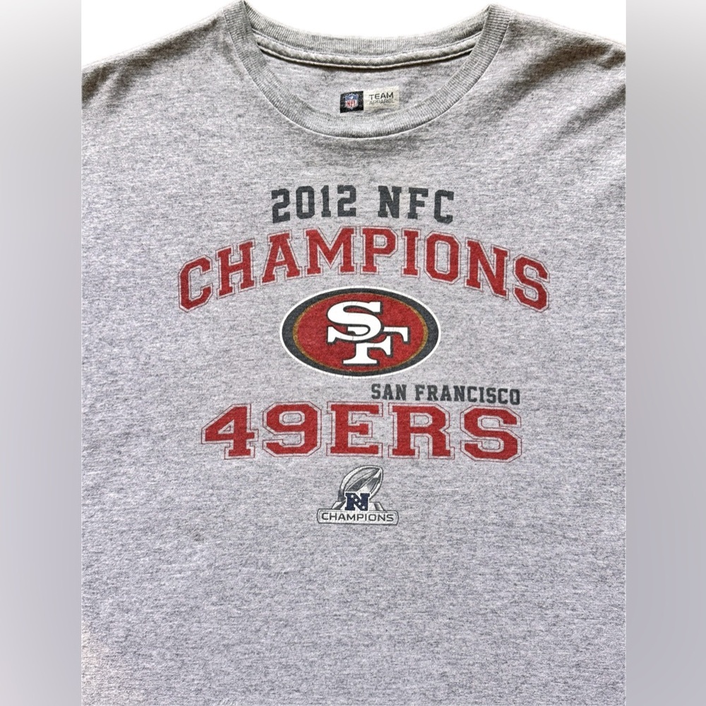 2012 NFL AUTHENTIC 49er Championship T-Shirt! Gray Heather Great PO Condition L